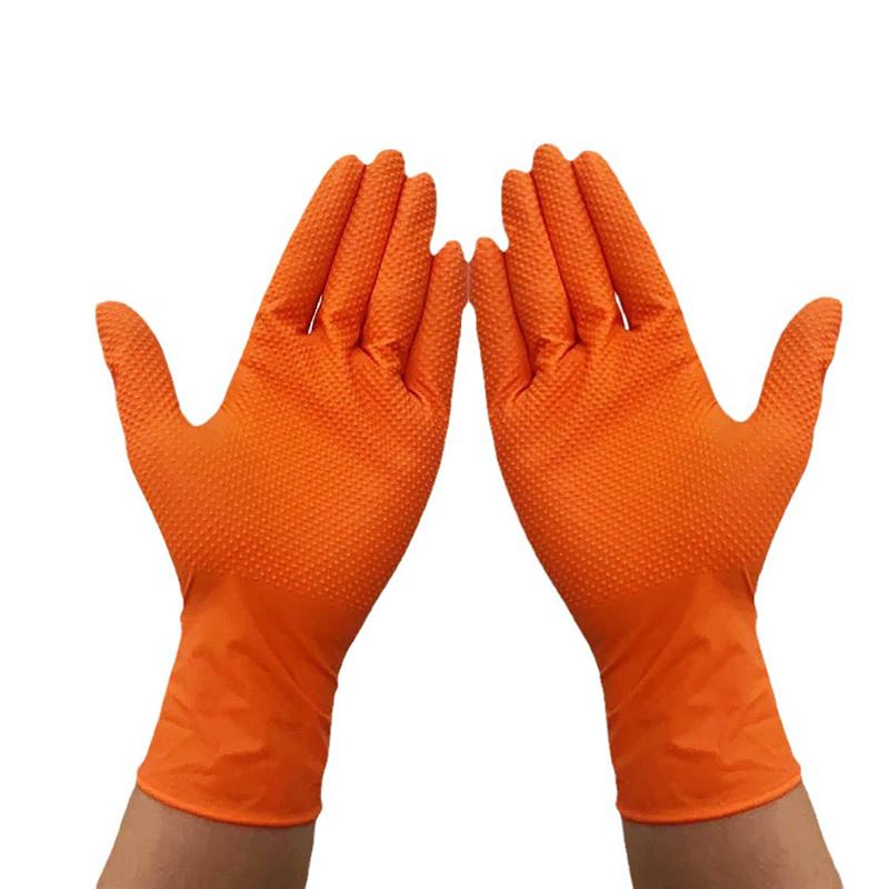 10/30 шт одноразовые перчатки с ромбовидной текстурой для механической безопасности и рабочих перчаток, прочные оранжевые нитриловые перчатки