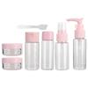 7pcs Set Portable Reusable Empty Makeup Spray Bottle Lotion Cream Container Kit (Pink)