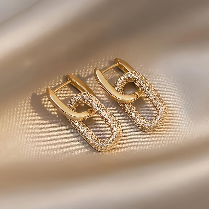 Geometric Oval Rectangle Hoop Earrings For Women Zircon Wedding Jewelry Elegant Dangle Earings