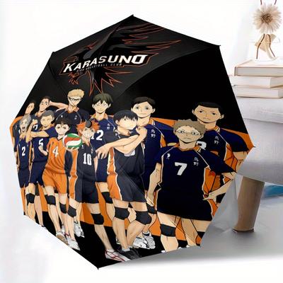 Мультяшный зонт с персонажами команды Haikyuu, Портативный складной зонт-трость 3 сложения, Подходит для кемпинга, пеших прогулок и путешествий,s.C036