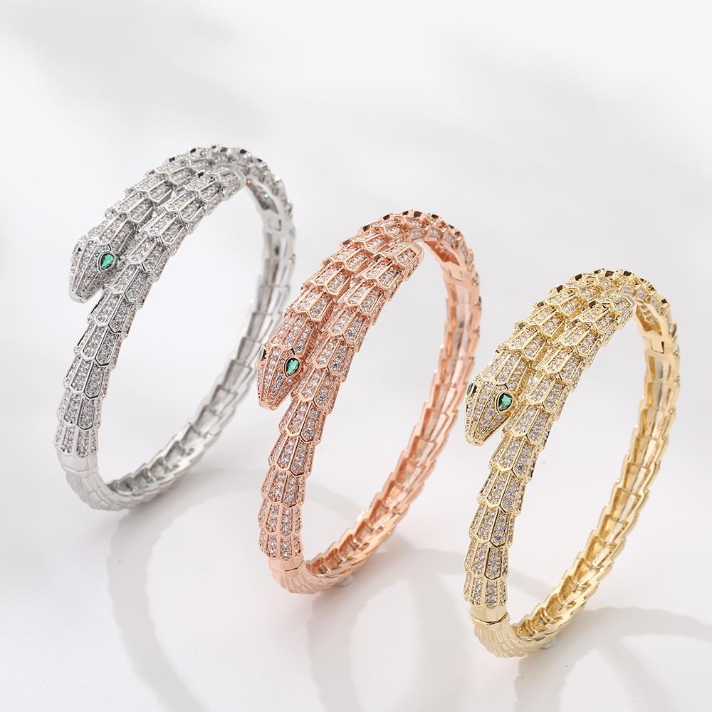 Fashion Snake Bone Shaped Zircon Bracelet Multi-layer Micro-inlaid Simple Copper Bracelet High-end Couple Style