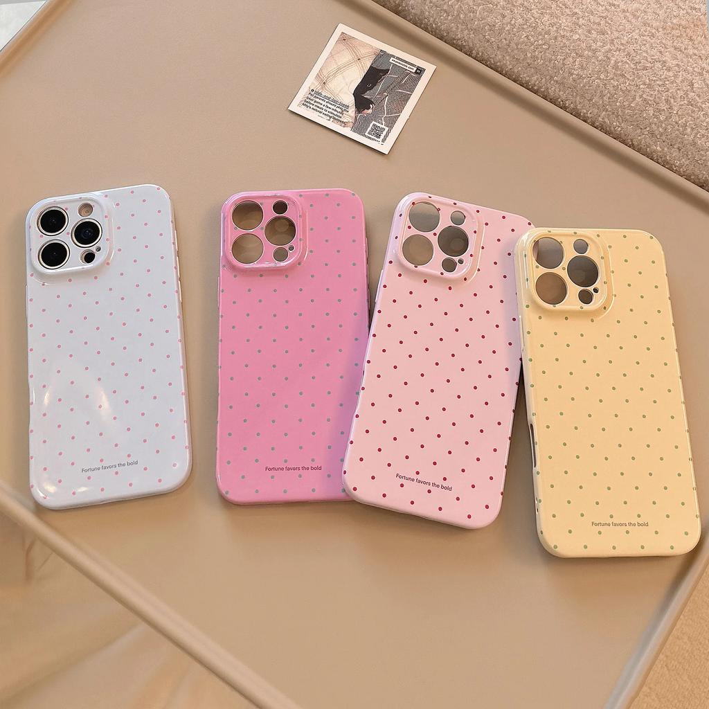 Корейский Милый Чехол для Телефона в Горошек для iPhone 17 16e 16 15 14 13 12 11 Air Pro Max XS XR XSMax 6 7 8 Plus Глянцевая Пленка Жесткий ПК