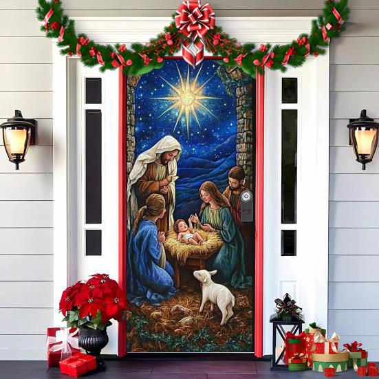 Рождественский вертеп, баннер с изображением Иисуса, святая ночь, рождественский дверной знак, религиозный декоративный фон