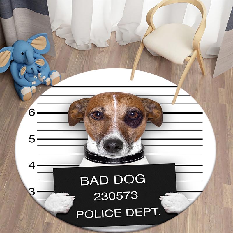 Круглый ковер с принтом Bad Dog Cat, коврик для дома, гостиной, дивана, спальни, украшение пола, ковер из полиэстера