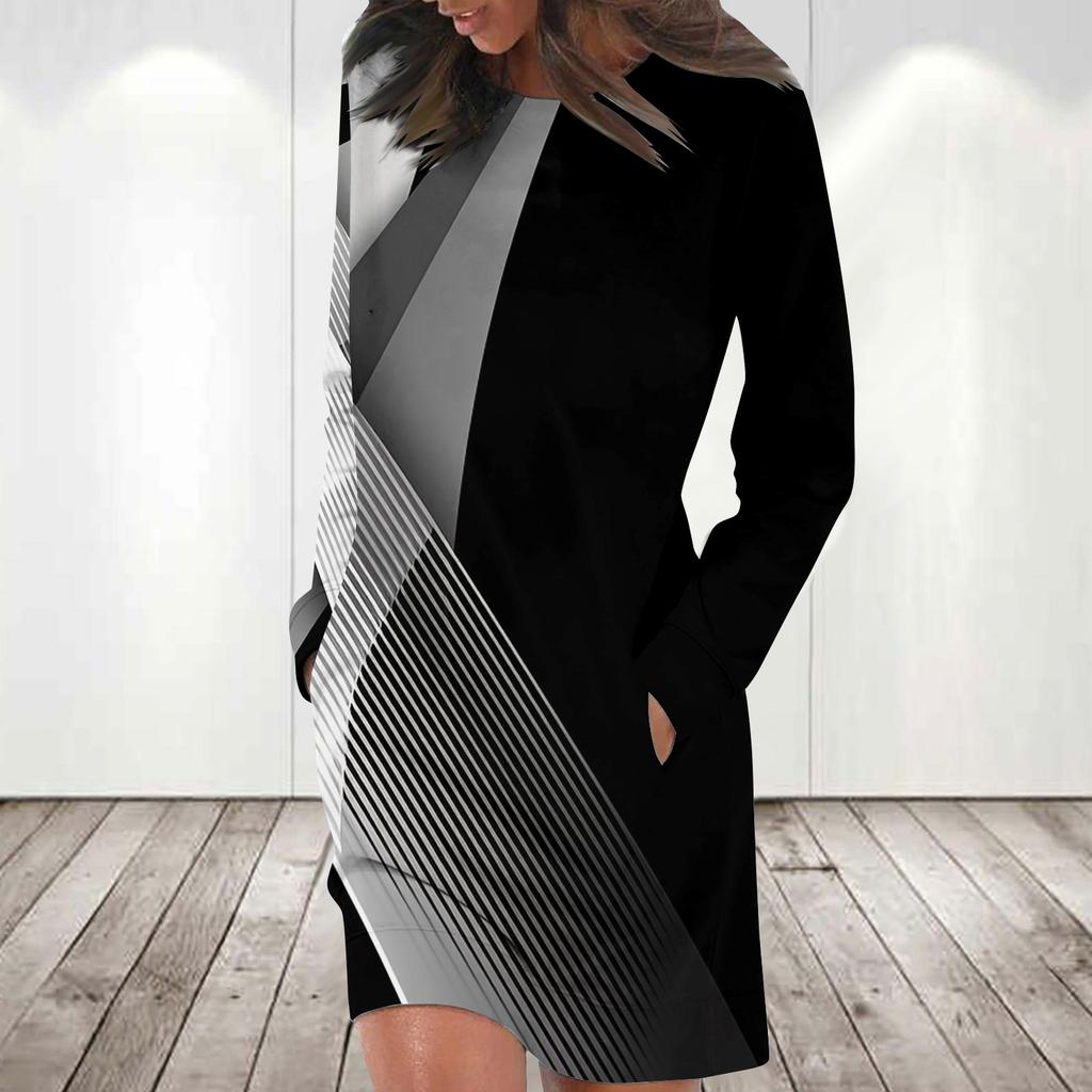 Платье с длинным рукавом для женщин, повседневный пуловер с принтом, платье-свитер, осень