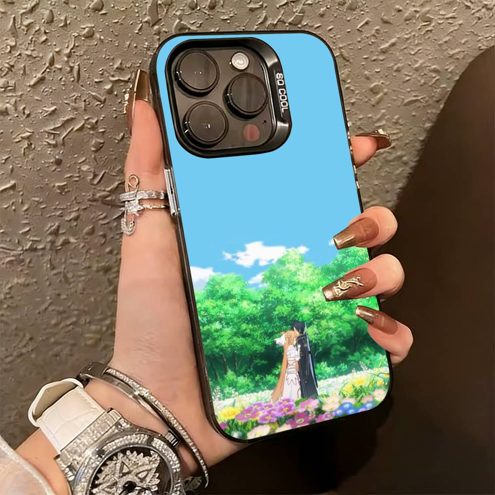 Аниме Кирито и Асуна Чехол для телефона для iPhone 17,16,15,14,13,12,11 Plus,Pro Max,XS,Разноцветный Серебристо-Черный Чехол