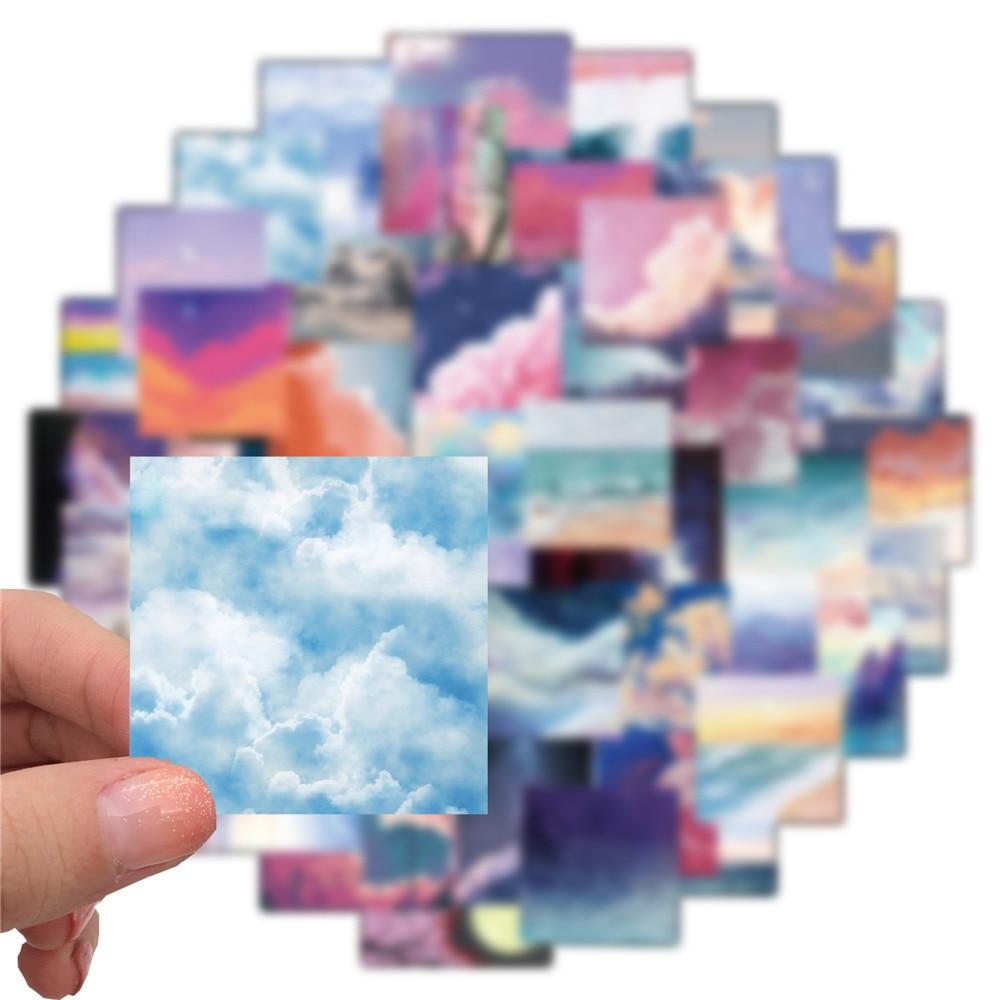 50pcs INS Landscape Oil Painting Stickers Vsco Vinyl Aesthetic Stickers for Water Bottles Waterproof Sticker for Kids Girl