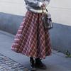 Feiyuan Красная клетчатая миди-юбка с завышенной талией и расклешенным подолом для женщин - Универсальная А-силуэтная юбка на осень/зиму