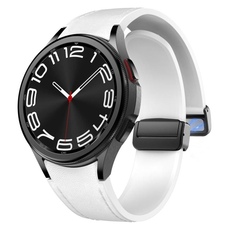 For Samsung Galaxy Watch 6 Magnetic Black Buckle Leather Silicone Watch Band