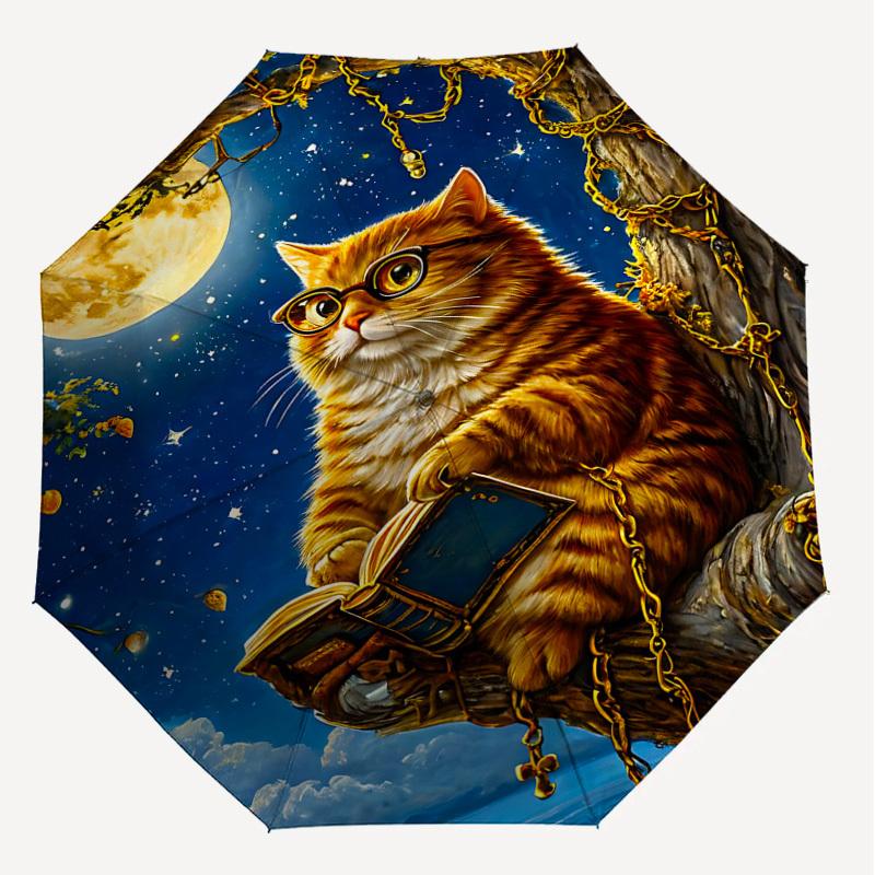 1PC cat book Umbrella-9-Rib Reinforced, Automatic Open, Lightweight & Durable, Cute Fashion Accessory for Outdoor-P0747