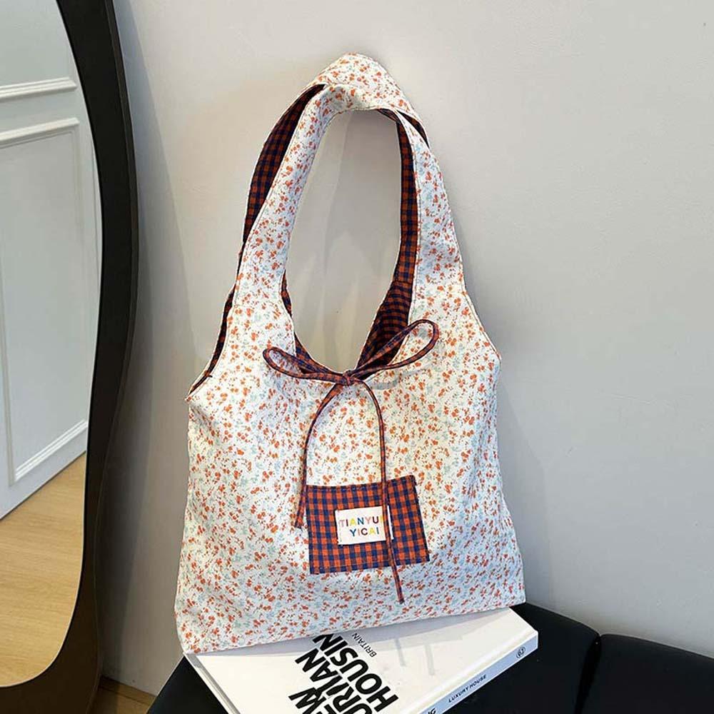 Sweet Plaid Cloth Vest Pouch Lattice Women Floral Handbag Simple Tote Bag Summer