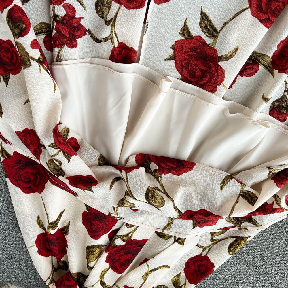 RUGOD Платье с принтом в стиле ретро, ​​лето 2022, новое тонкое платье средней длины с v-образным вырезом и завязкой на талии, летнее платье с v-образным вырезом и поясом