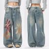 Джинсы May Kaji Nostalgic Denim с ручной печатью граффити, мешковатые джинсовые брюки в стиле панк для мужчин и женщин