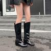 Women's flat-bottomed boots autumn and winter new large-size medium boots solid color versatile casual inner heel boots