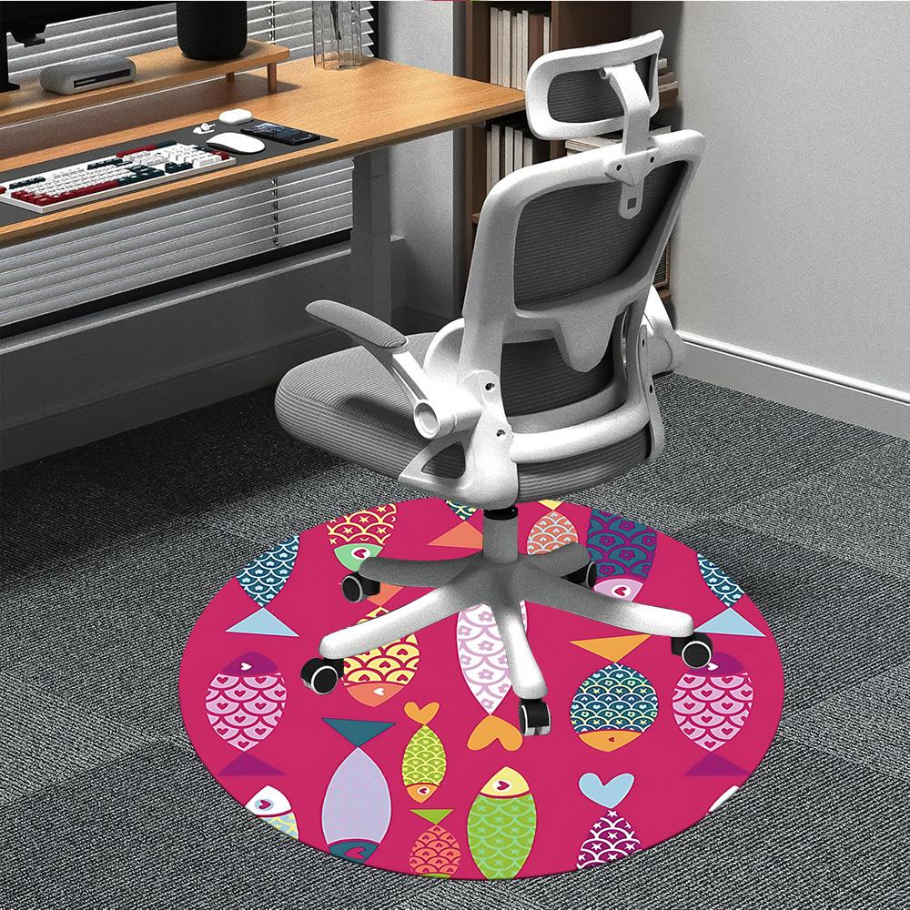 1pc Fishes Pattern Office Round Area Rug, Indoor Mat Suitable For Office, Under Office Chairs Bedroom Living Room Home Decor, Room Deco 045