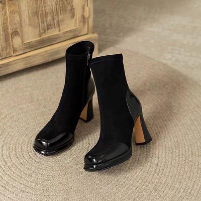 Короткие сапоги Maillard French на высоком каблуке, осень 2024, новые сапоги на толстой подошве, эластичные сапоги на толстом каблуке, водонепроницаемые, тонкие сапоги