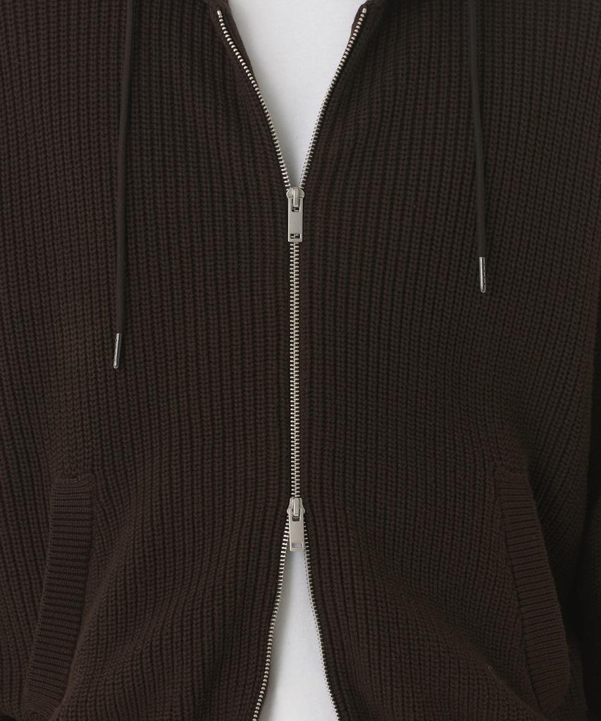 MUSINSA STANDARD Ribbed Knit Hooded Zip-Up [Brown]