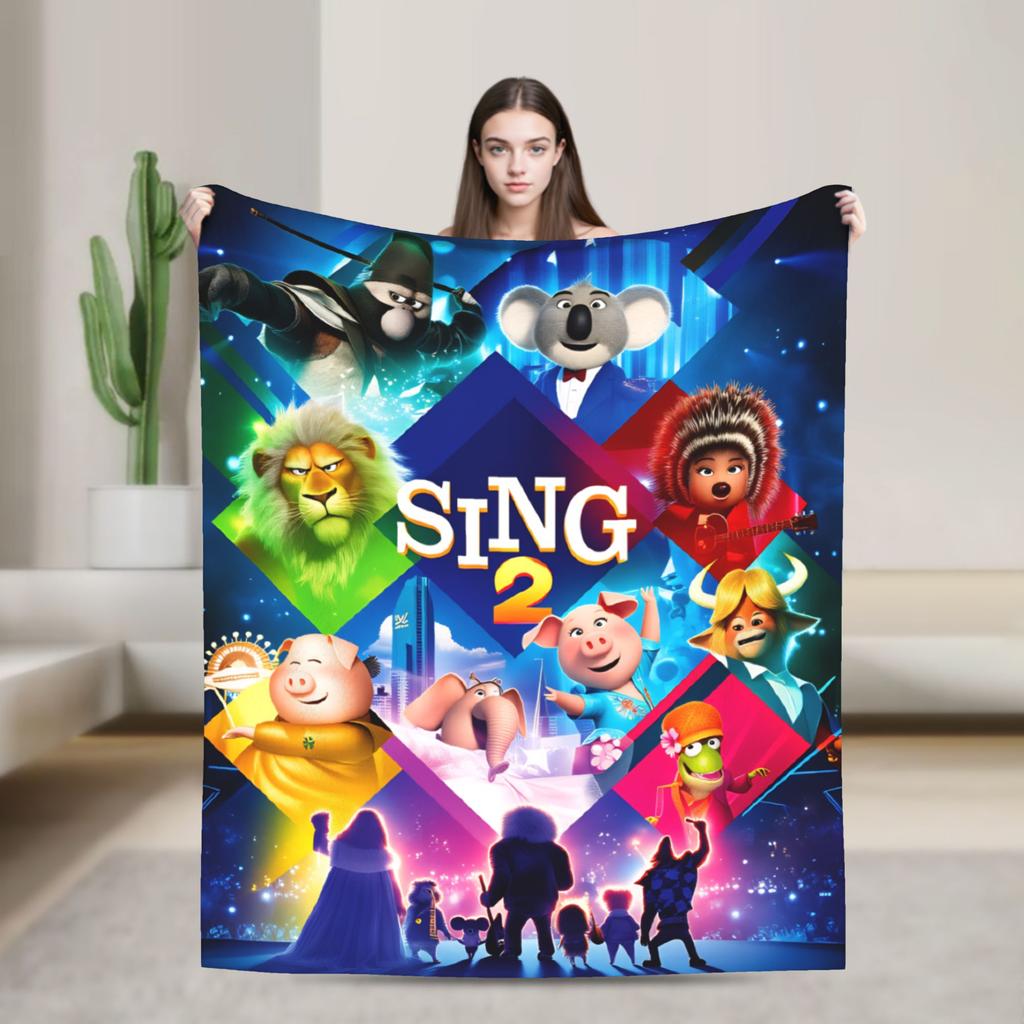 Теплое Мягкое Одеяло Кемпинг Персонажи Фильма Sing 2 Бастер Эш Постельное Белье Пледы Фланелевое Покрывало Для Дивана Кресла Диван-Кровать Обложка