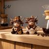 Unique Coffee Station Decoration 2Pcs Cow Figurine, Cute Resin Animal Statue for Home Desk Miniature Highland Decor, Cafe Style Tabletop