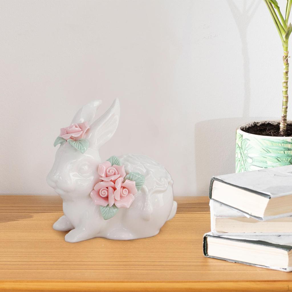 Animal Statue Rabbit Sculpture Ceramic Collectible Bunny Figurine,Desktop Decoration for Living