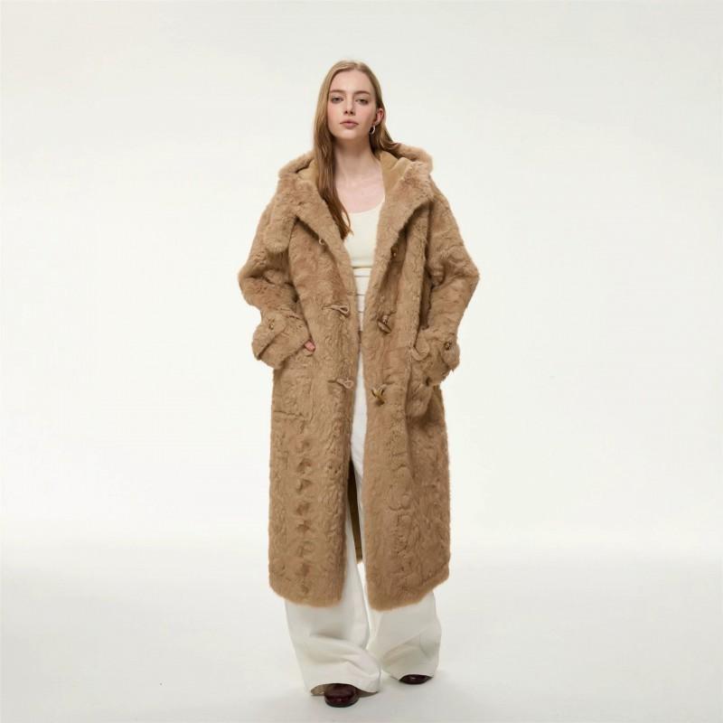 Womens Long Faux Fur Coat Casual Commute Style Winter Thick Hooded Jacket All-match Warm Outerwear