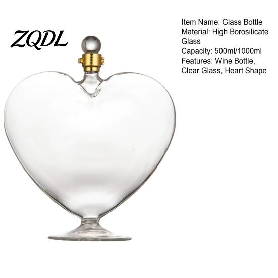Hand Blown Glass Drink Dispenser Heart Shaped Wine Bottle with Airtight Stopper, Elegant Crystal Texture Liquor Romantic Decor for Candlelight Dinners