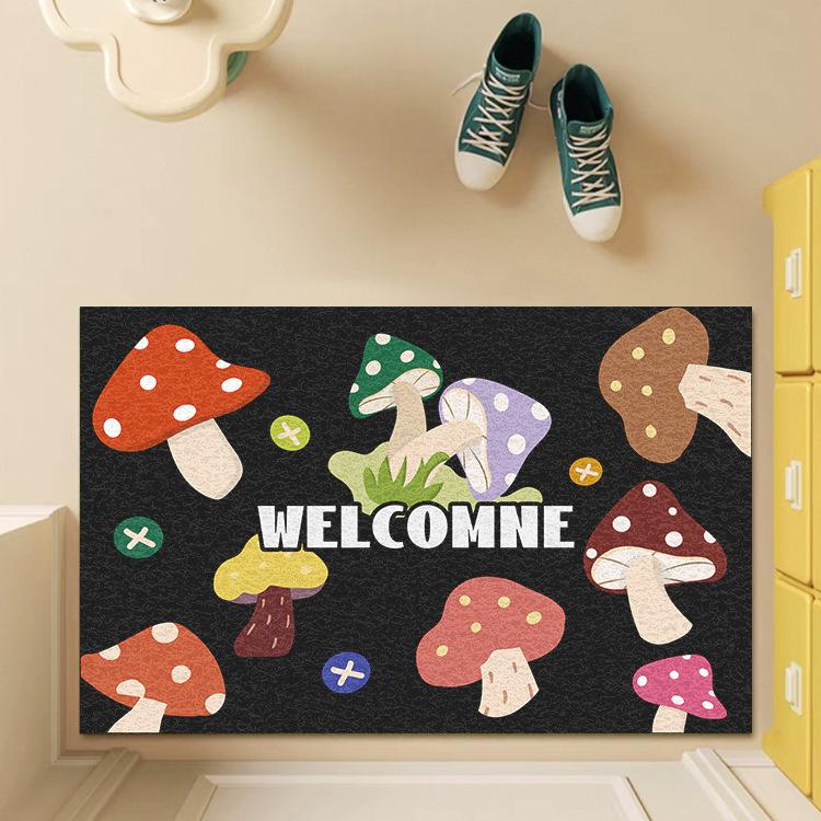 Cartoon Plant Carpet Mat Rug Mushroom Pumpkin Design with Welcome Text Non-slip Home Decoration Floor Mat Welcome Mat Door Mat