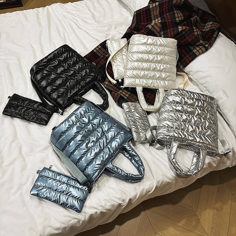 Зимняя стеганая сумка-тоут из хлопка для женщин, модная повседневная сумка-мессенджер, дизайнерская дутая сумка, большая вместительная сумка через плечо