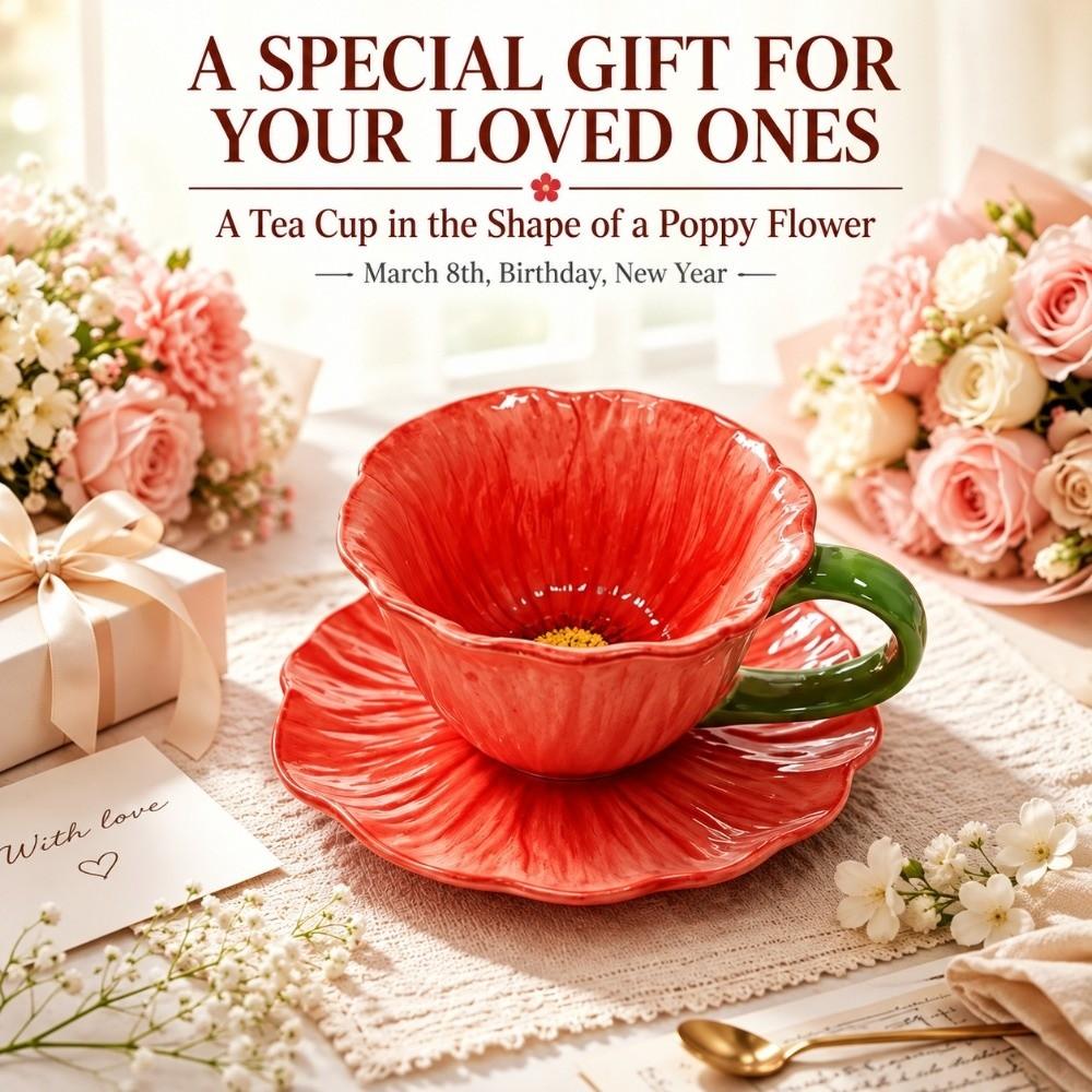 Flower Shaped Ceramic Coffee Cup Saucer Set Tableware Ceramic Coffee Mug Home Decor