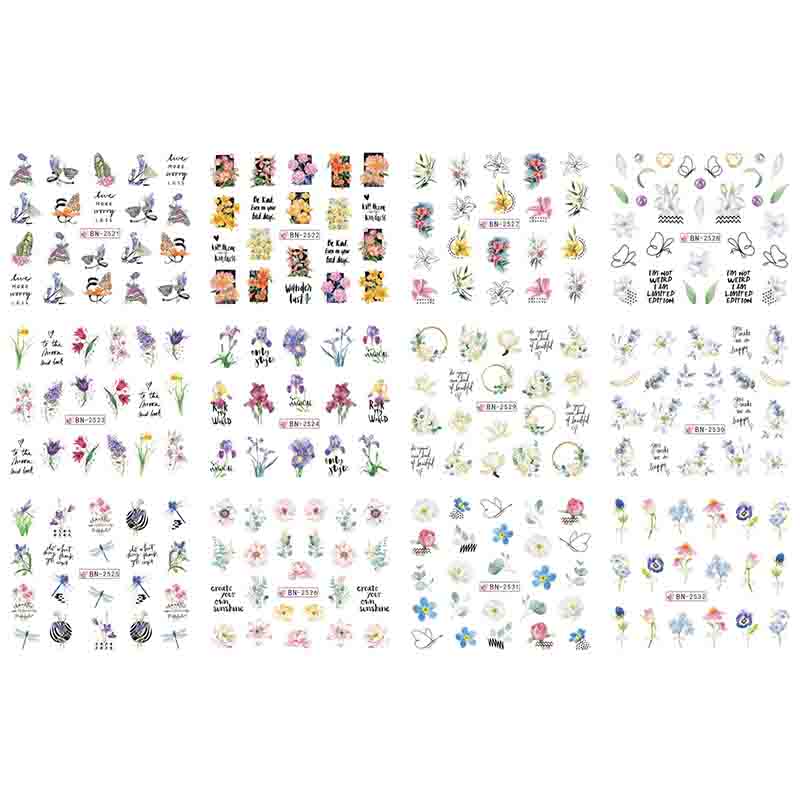 Наклейки для дизайна ногтей в 12 стилях с абстрактными, цветочными и геометрическими рисунками