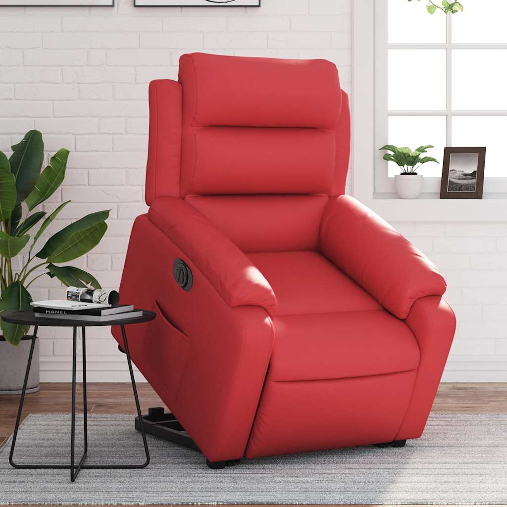 Recliner Chair with Lift Assistance Electric Red Faux Leather