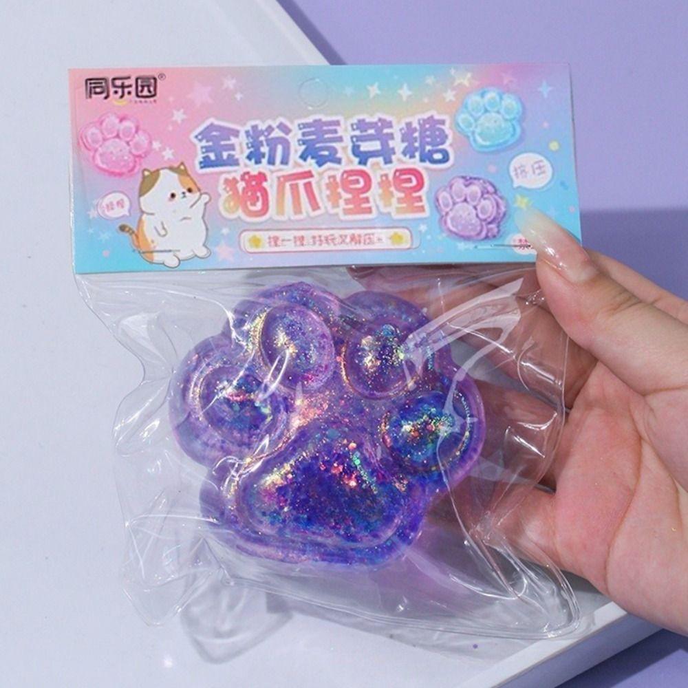 Silicone Cat Paw Squeeze Toy Sequin Cat Cat Paw Pinch Toy Novelty Cartoon Fidget Toy Children