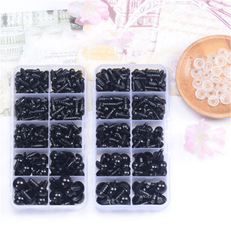 142pcs 6-12mm Black Plastic Craft Safety Eyes for Stuffed Animal Doll DIY Toy
