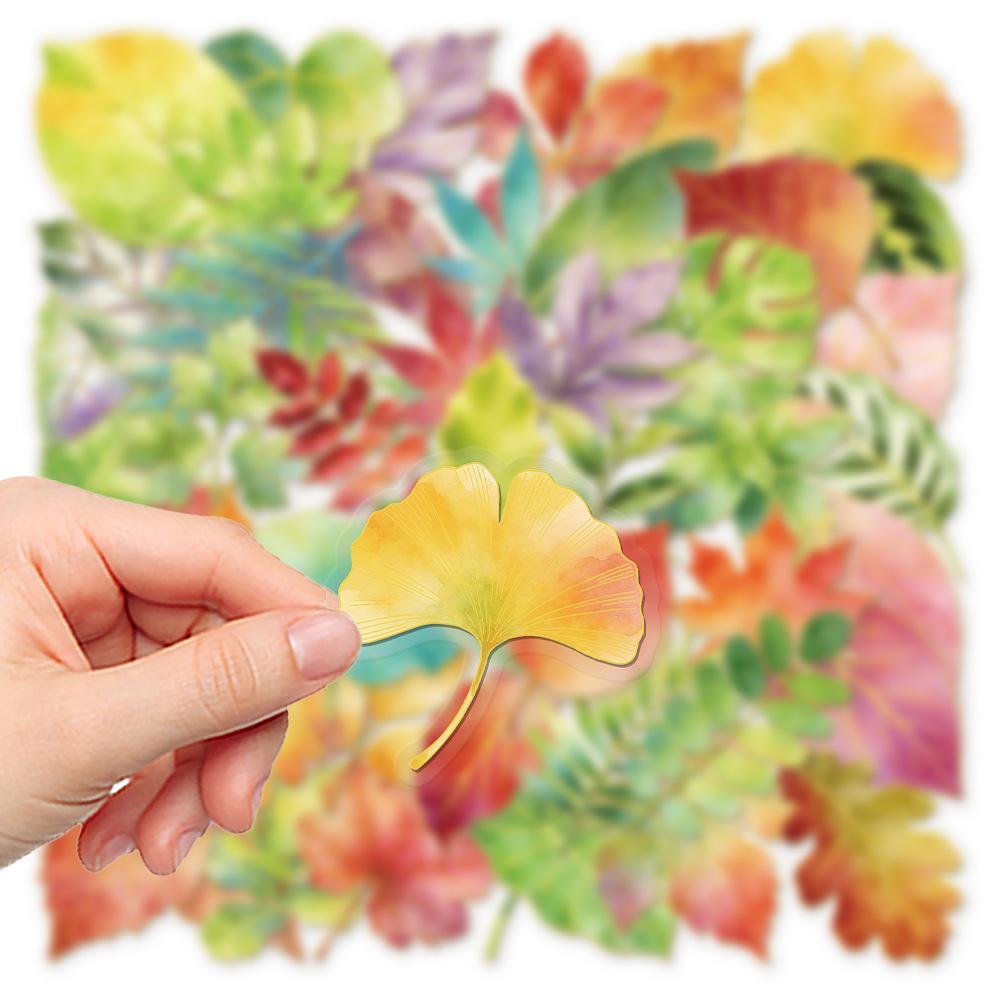 50Pcs/Set Vintage Colorful Leaves Gold Stamping PET Stickers DIY Waterproof Fashion Decals Journal Stickers