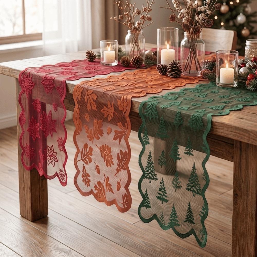 Flower Christmas Table Flag Lace Xmas Tablecloth Christmas Tree Table Runner Dining Table