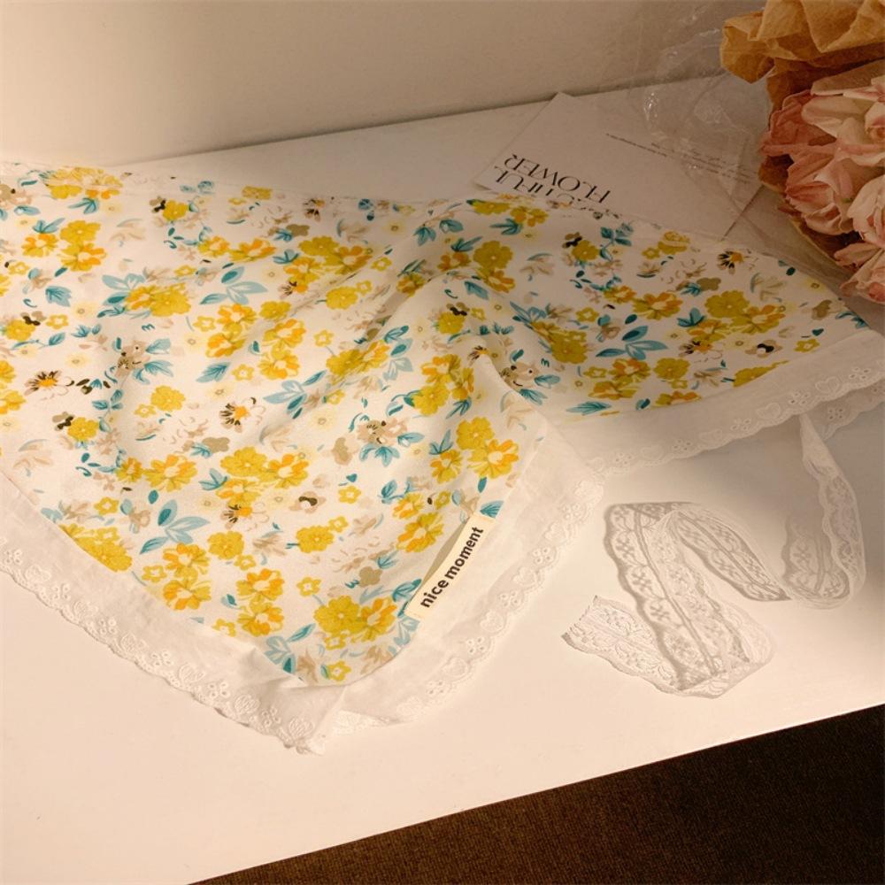 Французская ретро цветочная кружевная повязка на голову женская милая шелковый платок приморская сумка головной треугольный платок литературный фото-шарф