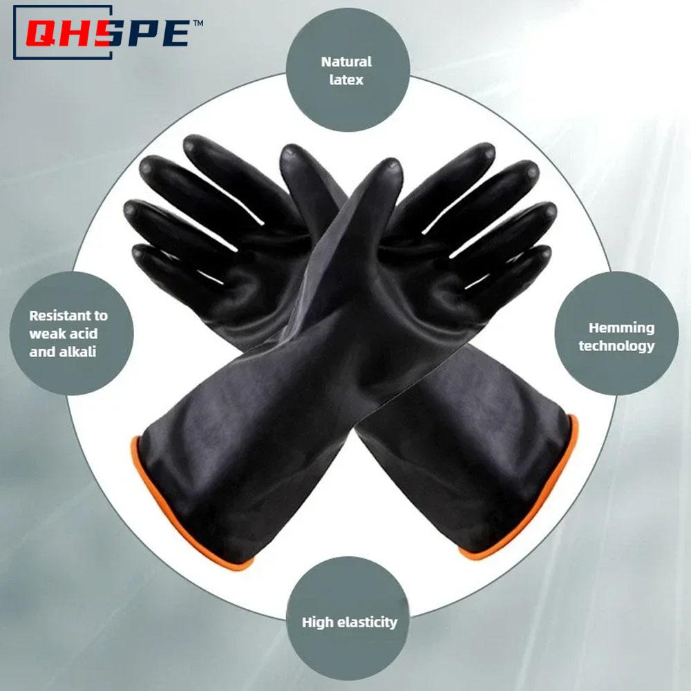 Wood Acid and Alkali Resistant Gloves Black double-layer lengthened and thickened rubber industrial chemical protection gloves