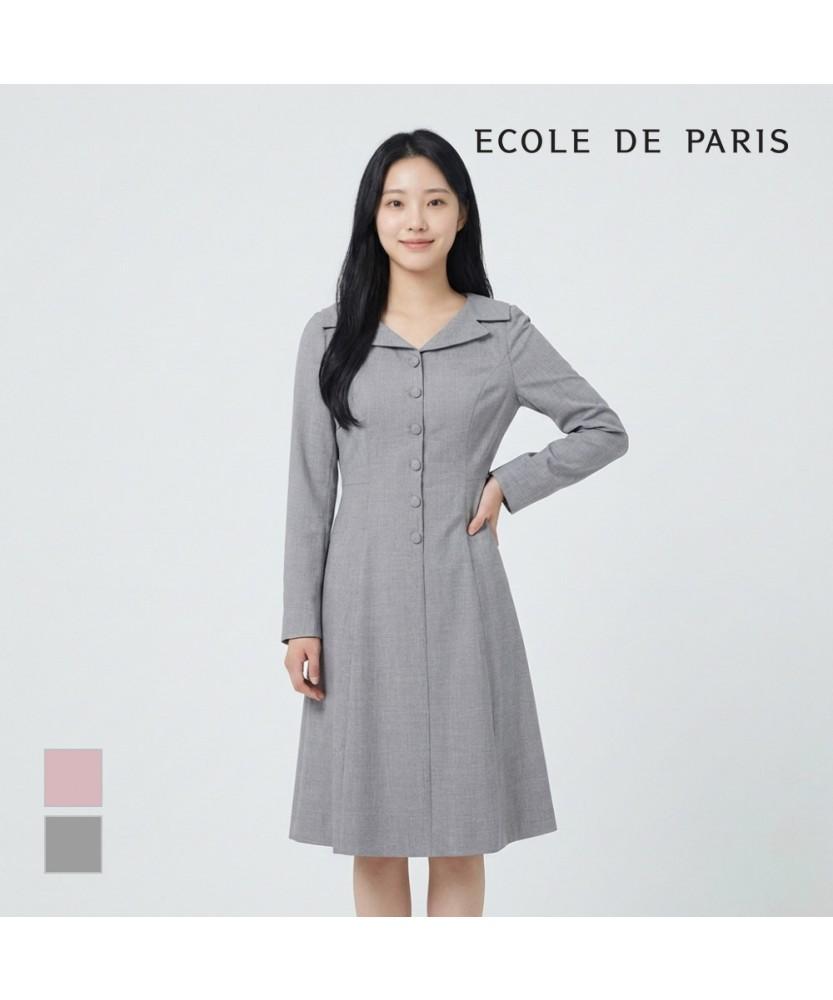 Платье ECOLEDEPARIS с воротником на пуговицах и поясом_Rb32Woce33A