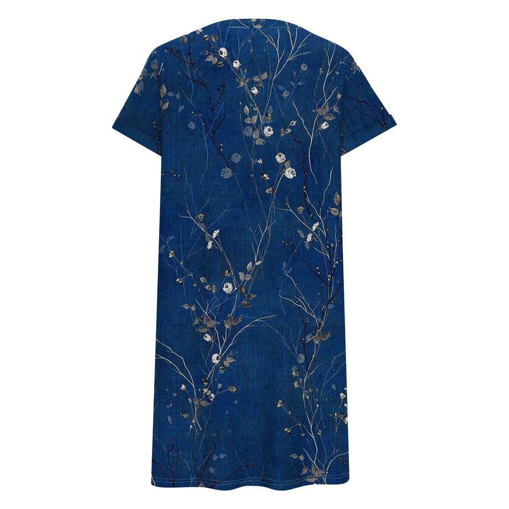 Womens Size Dresses V Plus Neck Short Sleeve Summer Casual Solid Dress Tunic With Pocket