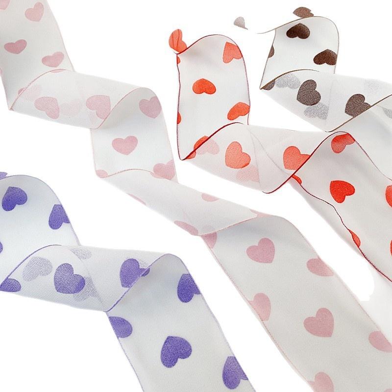 Handmade Double-Sided Heart Ribbon DIY Bowknot Printed Silk for Cake Wrapping & Children's Hair Accessories