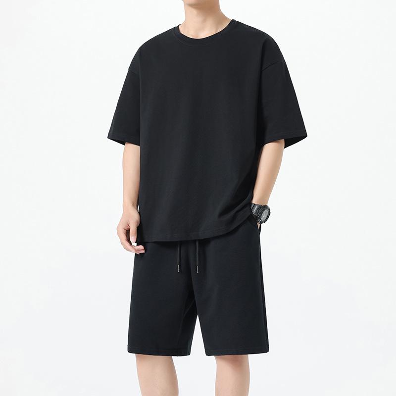 Men's Trendy Cotton Summer Two-Piece Set: Round Neck T-shirt & Casual Shorts