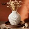 3D Printed Floral Vase Modern Spiral Ribbed Vase, Dried Flower Matte Narrow Neck White Decorative for Living Room Shelf Table Centerpiece Stable