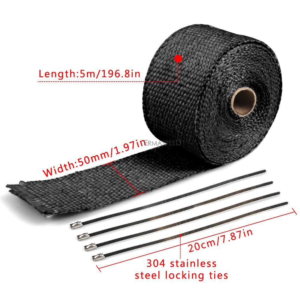 Универсальная термолента для выхлопной трубы мотоцикла, 5 м, тепловая пленка для коллектора, лента из стекловолокна, термозащита из нержавеющей стали