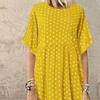 Women Dot Print Maxi Dress Summer Short Sleeve Crew Neck Long Dress Casual Pleated Swing Beach Sundress