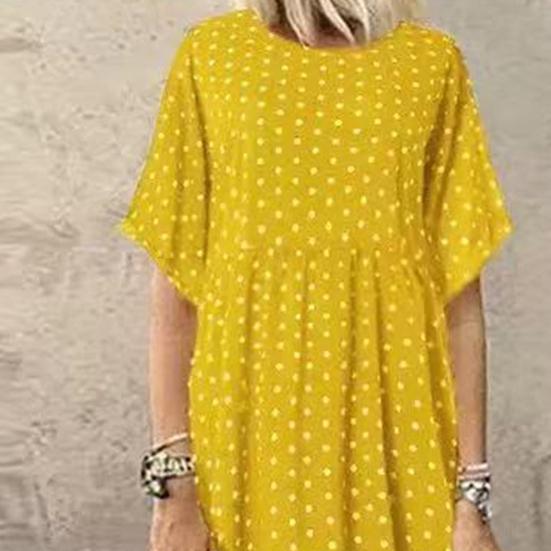 Женское макси-платье с принтом в горошек, летнее, с коротким рукавом, круглым вырезом, длинное платье, повседневное, плиссированное, свободное, пляжное, сарафан