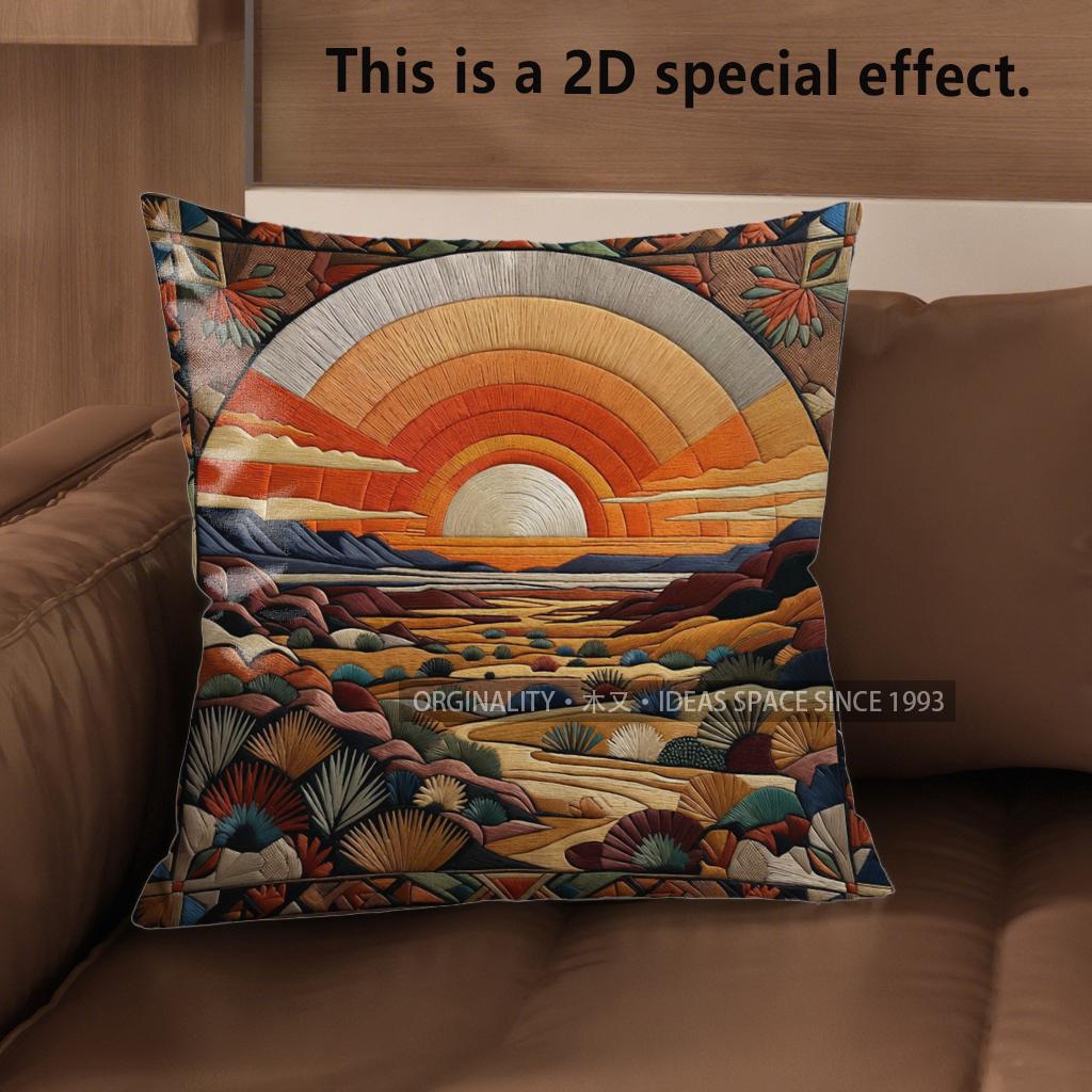 D Bohemian Desert Sunset Print Throw Pillow Covers Pattern Cushion Cover Suitable For Sofa Bedroom Car Pillow Cover