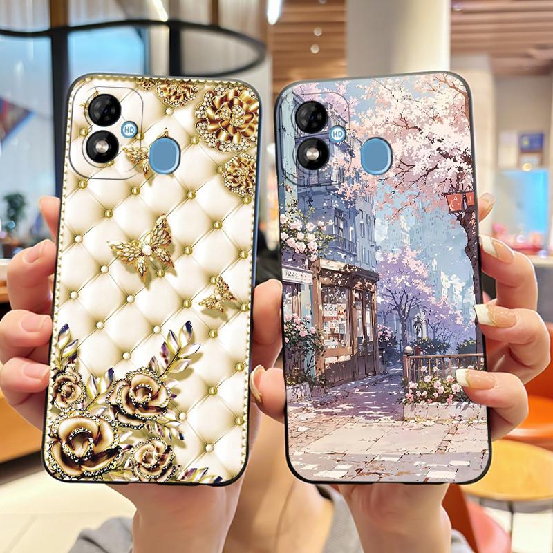 Phone Case For Itel A33 Plus Bumper Soft Silicone Jelly Black Case Aesthetic Popular Pattern Flower Lotus Shockproof Cover