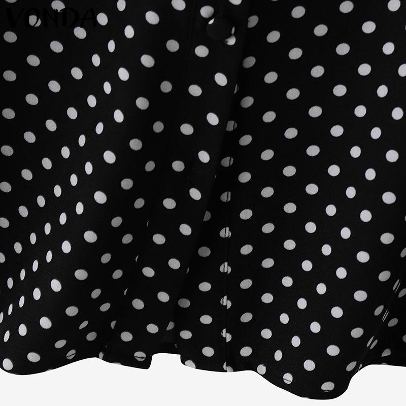 VONDA Женская мода с оборками и воротником-стойкой, длинным рукавом, рубашка в горошек