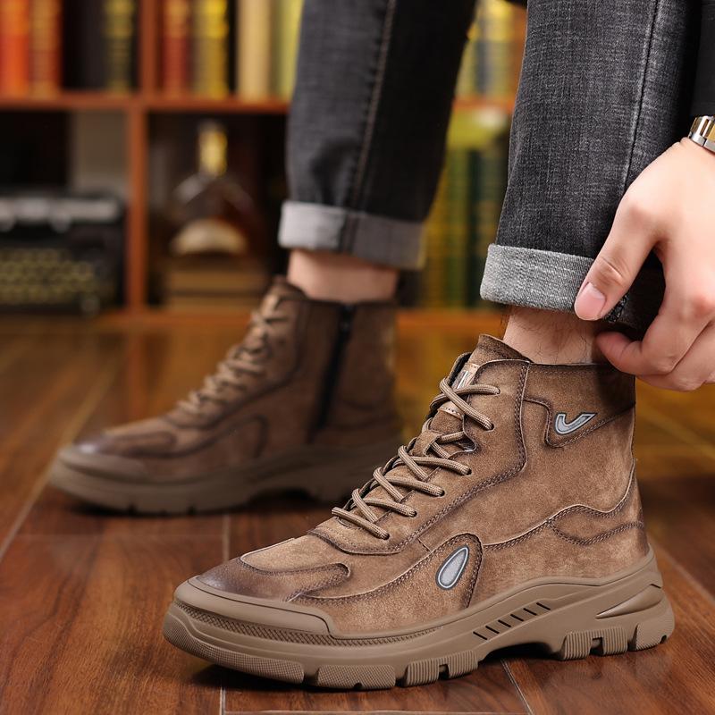 Мужская зимняя обувь, теплые удобные модные зимние ботинки из натуральной кожи, непромокаемые ботинки, мужские шерстяные плюшевые теплые ботинки