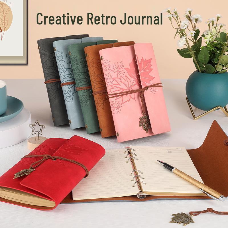 Ретро блокнот на кольцах «Кленовый лист» с настраиваемым логотипом и обложкой с эффектом «кожи»